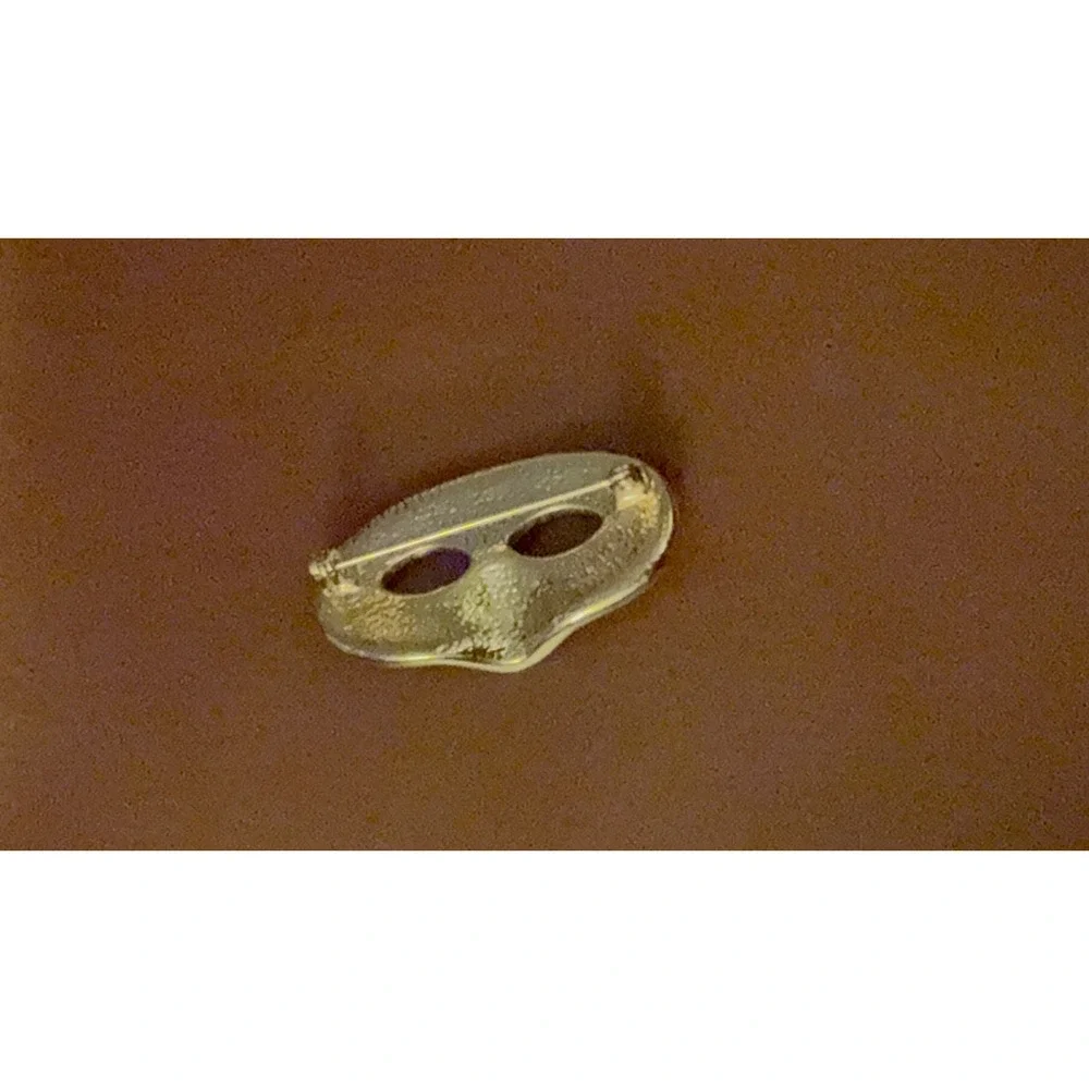 Vintage Mardi Gras Mask Brooch Enamel Crystal Gold Tone Green Purple Masquerade